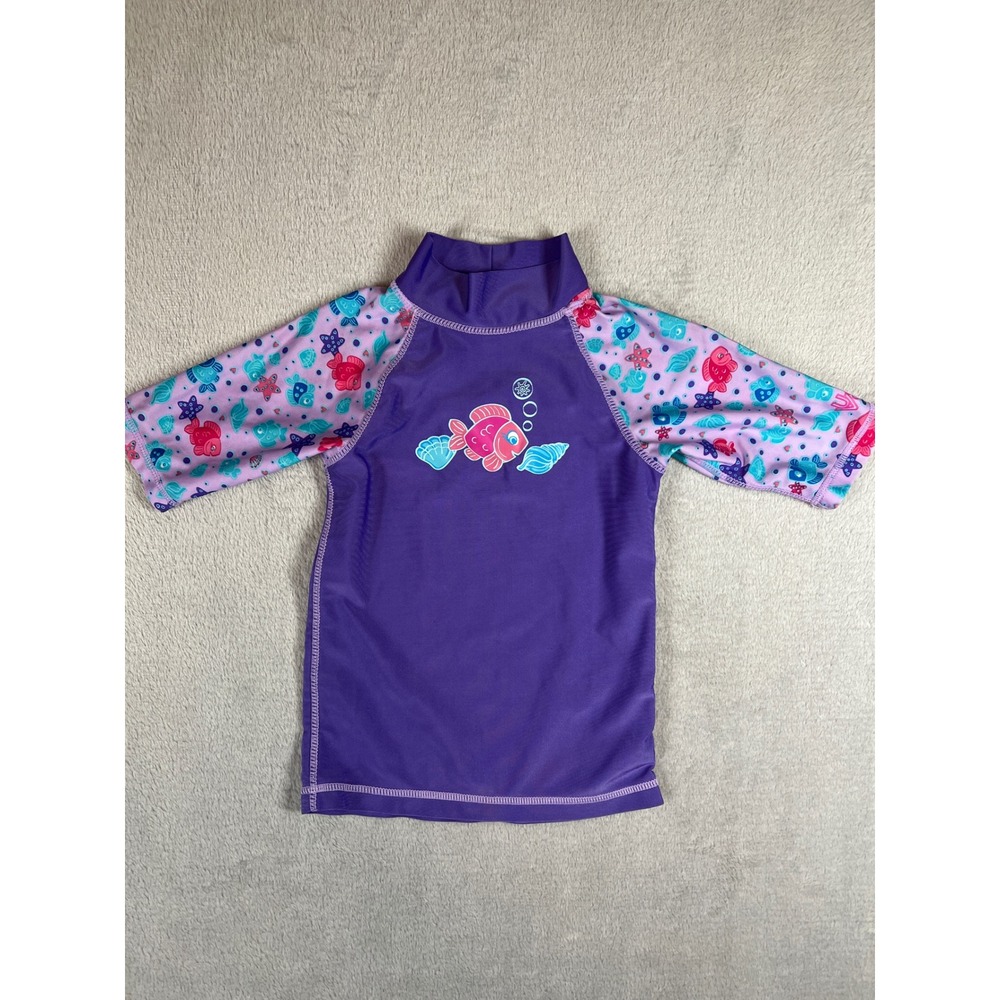 UV Skinz Girls Purple Fish Rash Guard Swim Shirt Short Sleeve Size 5 Sun Protect